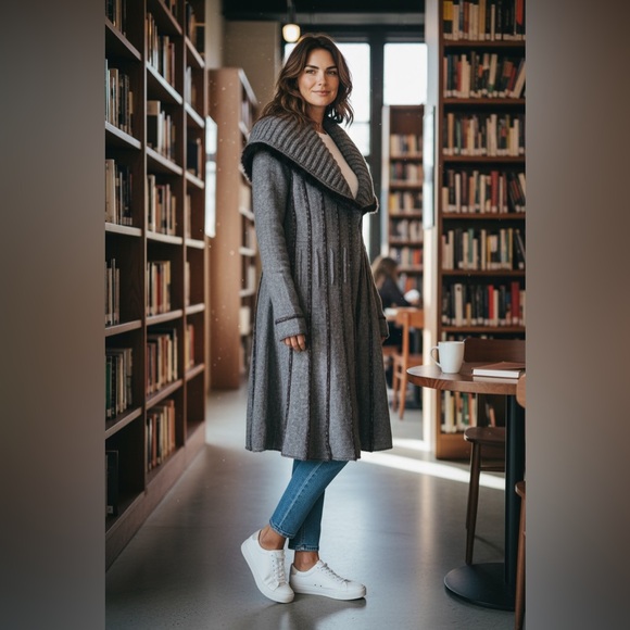 Joseph Ribkoff Sweaters - Joseph Ribkoff Alpaca Blend Coatigan Sweater Coat Grey Ribbed Collar Size 12